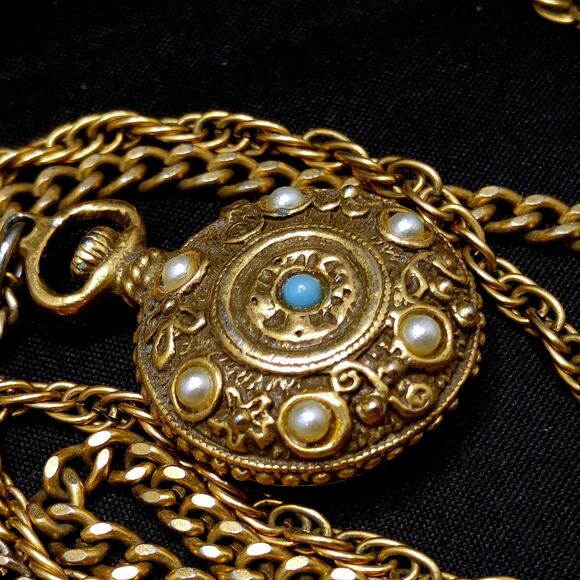 Vintage Goldette Three Strand Necklace, Long Chains & Pendant, 1960s - Picture 10 of 10